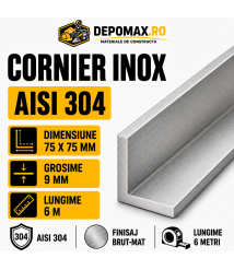 Cornier inox AISI 304, 75 x 75 x 9 mm, 6 metri
